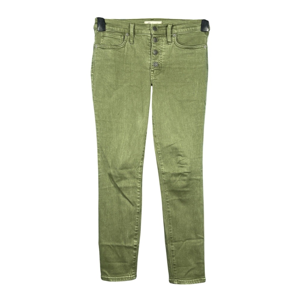 MADEWELL 9" High-Rise GREEN Stretch Denim BUTTON FLY Cropped SKINNY JEANS Sz 27